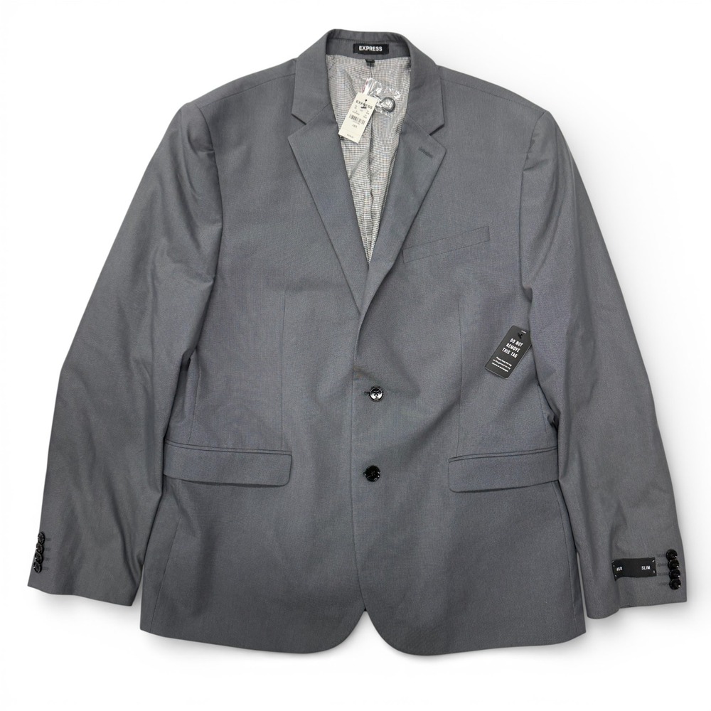 Express Mens Slim Fit Stretch Suit Jacket Gray 2-Button Blazer 46R NWT‎